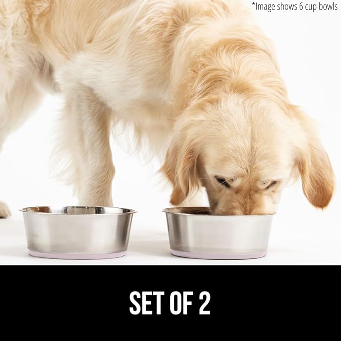 GORILLA GRIP Dog Bowls, Holds 1 Cup Each (8 fl oz), Heavy Duty Stainless Steel Food and Water Bowl for Feeding Dogs and Cats, Dishwasher Safe, Rust Resistant Metal, BPA Free Rubber Base, Set of 2 Pink