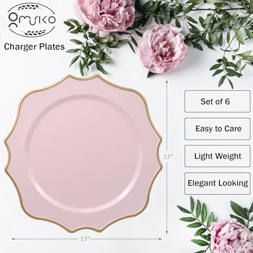 Pink Chargers for Dinner Plates, 13 Inch Scalloped Plastic Decorative Table Charge Service Plates Set of 6 for Wedding, Holiday, Thanksgivng, Christmas - Image 2
