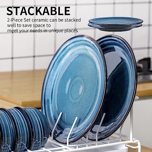 HASENSE Ceramic Dinner Plates Set of 2,10 Inch Large Porcelain Pasta and Salad Plates,Blue Stoneware Plate Set Microwave,Oven,and Dishwasher Safe - Image 3