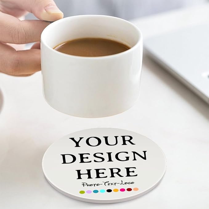 Set of 4 Custom Coaster Personalized Ceramic Coasters for Drink Add Your Text Image Logo Photo, Customized Decor Gift Coaster for Crafts, Wedding, Bar, Home, Office, Kitchen, Restaurant