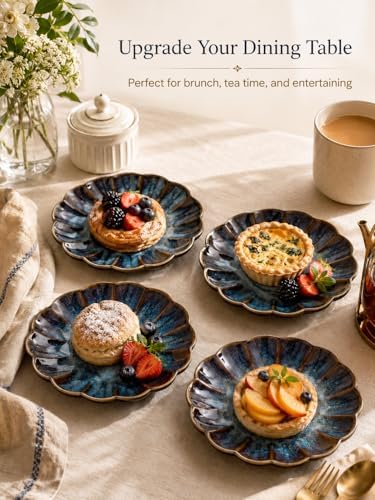 Small Dessert Plates Set of 4,Ceramic Dinner Plates 6 Inch for Appetizer, Fruits, Cake,Microwave Safe,Christmas Gift,Flambe Blue - Image 2