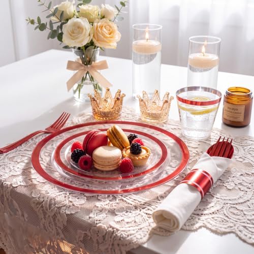 I00000 350Pcs Clear Red Plastic Plates,Disposable Dinnerware for 50 Guests - Image 6