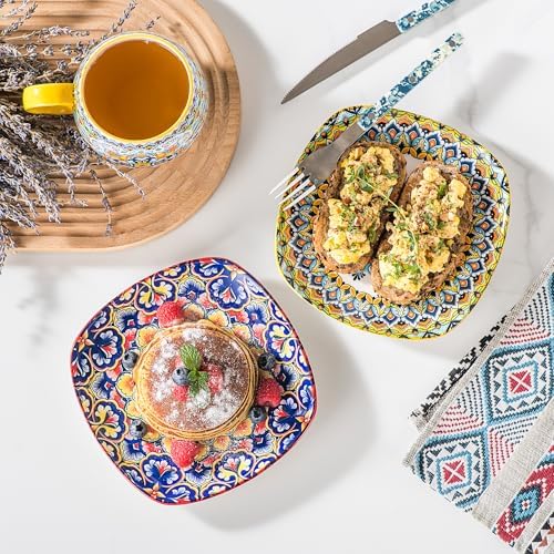 Boho Ceramic Dessert Plates Set of 6, 7.3 Inch Square Appetizer Plates - Image 6