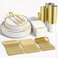 White Gold Disposable Plastic Plates, Heavy Duty Disposable Dinner Ware Set by POZCMJM