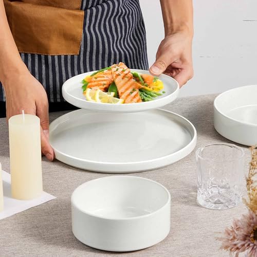 Herogo 24 Piece Dinnerware Sets with Pasta Bowls for 6, Dinner Salad Plates and Cereal Serving Bowls, Stoneware Dishes Dinner Ware for Kitchen Dining, Dishwasher & Microwave Safe, Speckled White - Image 6