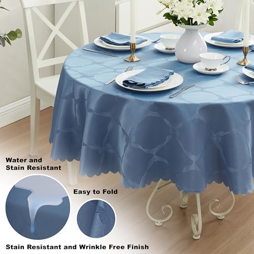 Newbridge Holiday Ribbons Bows Blue 70" Round Tablecloth - Image 3