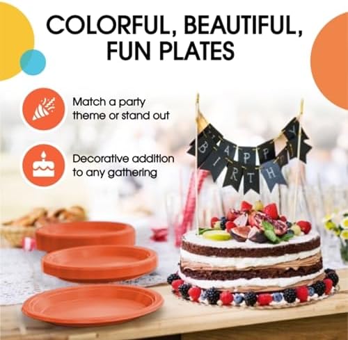 Exquisite Party Solids Sturdy Orange Plastic Plates 9" Party Plates 50 Pcs - Image 5