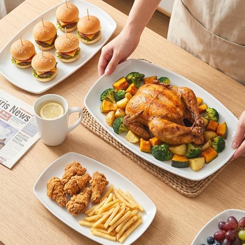 fMBB Large Serving Platter Set of 3, 16/14/12 Inch Porcelain Rectangular Serving Trays White Ceramic Plates for Party Entertaining, Appetizer Fruit Cookie Tray Platters for Wedding Shower Dinner - Image 5