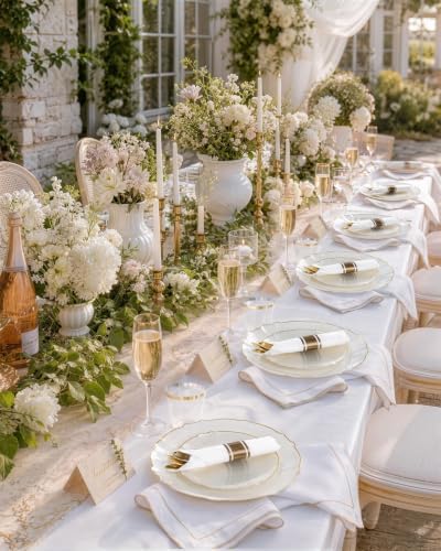 bUCLA 175PCS Ivory Plastic Plates - Gold Rim 25 Guests for Party, Wedding - Image 5