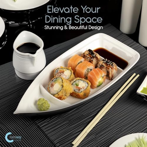 Sushi Boat Serving Tray - Set of 2 Elegant Serving Dishes - Nearly Unbreakable Melamine Plastic Plate - Top Dishwasher Safe - Image 5