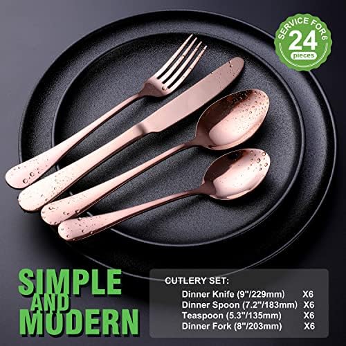 Copper/Rose Gold Silverware Set, OGORI 24-Piece Stainless Steel Flatware Set, Service of 6 - Image 4