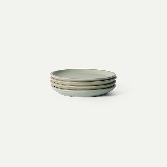 MORA Medium Plates Set of 4, 8.5 inch Ceramic Pottery Salad Plates - Microwave, Oven and Dishwasher Safe - Thyme