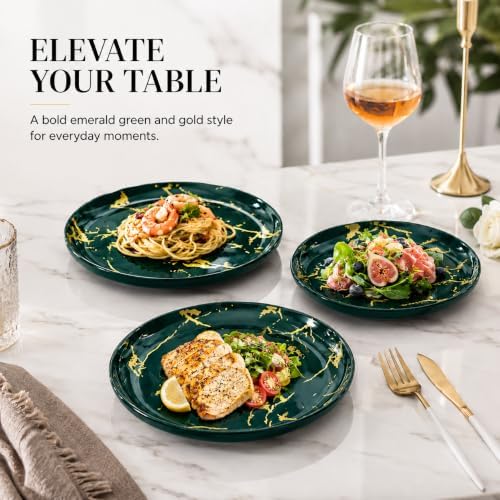 10-Inch Ceramic Dinner Plates Set of 6, Green and Gold Marble - Image 6