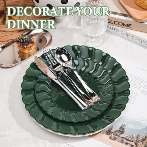 Lullaby 60PCS Green Scalloped Plastic Plates, Disposable Plates for Party - Image 4
