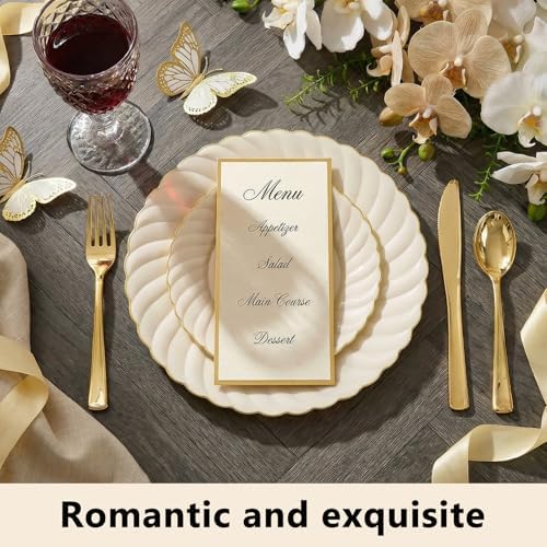 YOUBET 125PCS Ivory Scalloped Plastic Plates for Party Wedding - Image 6