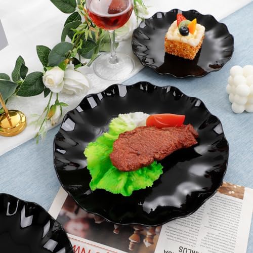 LIYH 24 Pcs Black Plastic Plates Reusable – Unbreakable, Dishwasher Safe - Image 3
