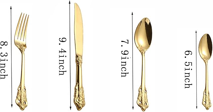 Gold Silverware Set 18/10 Stainless Steel Flatware Sets Palace Style 40 Piece Delicate Cutlery Set for 10 Durable Home Kitchen Wedding Tableware Utensil Include Knifes Teaspoons Forks and Spoons