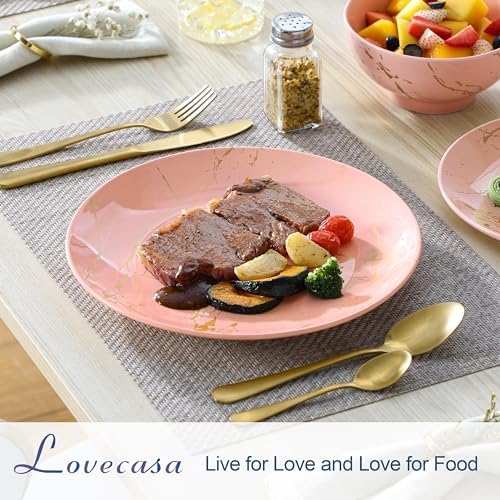 LOVECASA Pink Dinnerware Sets for 4, 12 Piece Porcelain Plates and Bowls Sets, Gold Splash Dish Set, Modern Ceramic Dinner Set, Dishwasher Microwave Safe - Image 3