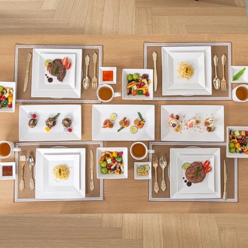 Porlien Off-White Porcelain Dinnerware Set (16 Piece Dinnerware Set), Square Dishes Set for 4 Persons, Chip Resistant Dinnerware Set, Square Plates and Bowls Sets, Durable Everyday Dishes - Image 6
