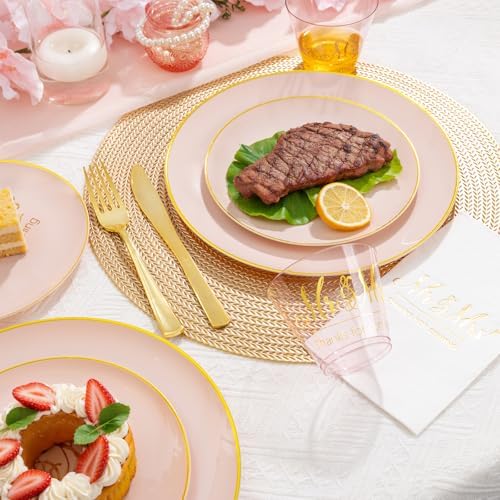 I00000 175 Pcs Pink Wedding Plastic Plates and Disposable Napkins Set - Image 5