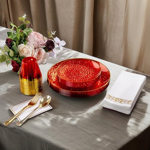 DaYammi 350PCS Clear Red Plastic Dinnerware Set for 50 Guests - Image 2