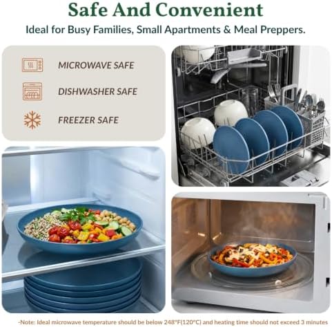 Homienly Salad Plates Wheat Straw Plates Set 6 PCS Unbreakable Kitchen Plates for Cake,Pizza Microwave & Dishwasher Safe Deep Plates 9 Inch Reusable Plastic Plates for Picnic,Party,RV (Blue) - Image 6