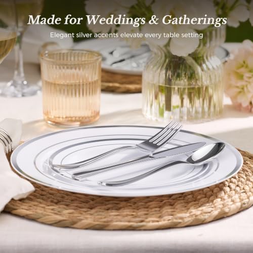 Goodluck 125 PCS Silver Rim Plastic Plates and Cutlery Set for 25 Guests - Image 4