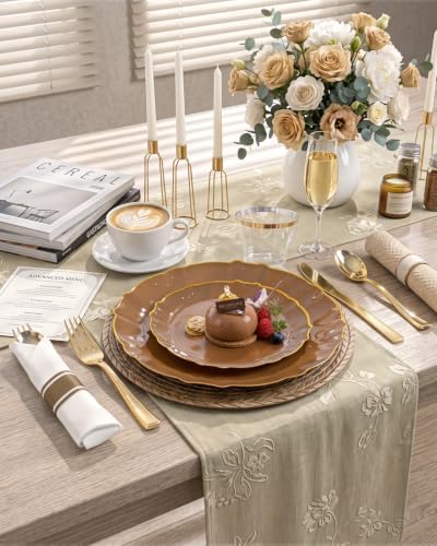 bUCLA 175PCS Brown Plastic Plates - 25 Guests Gold Rim Disposable for Party - Image 5