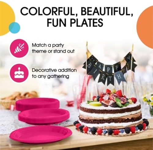 Party Solids Sturdy Hot Pink Plastic Plates 9" Party Plates 50 Pcs - Image 5