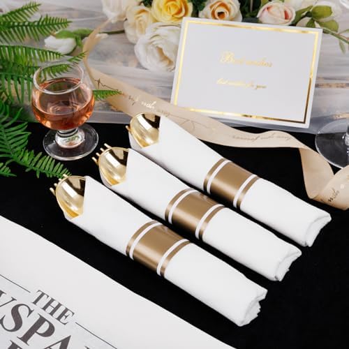 400PCS Gold Wrapped Silverware Set Disposable Hammered for Weddings - Image 6