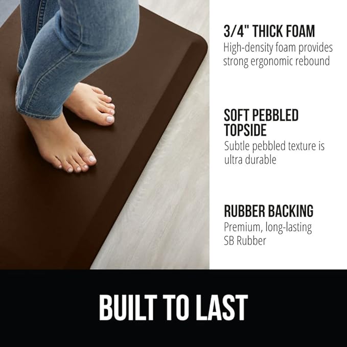 GORILLA GRIP Comfortable Cushioned Kitchen Mats for Floor, Waterproof and Stain Resistant Soft Top, 3/4 Inch Thick Ergonomic Standing Desk Anti Fatigue Mat, Foam Supports Ankles and Feet, 20x32, Brown