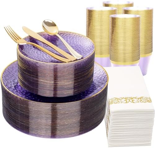 DaYammi 350PCS Clear Purple Plastic Dinnerware Set for 50 Guests by DaYammiwillaccompanyyou