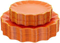 Rubtlamp 60Pcs Orange Plastic Plates - Orange Scalloped Plates with Gold Trim - 30 Dinner & 30 Dessert Platos, Heavy-duty Gold Plates for Party (30 Guests) by Rubtlamp