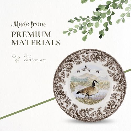 Spode Woodland Canadian Goose Salad Plate - 8" Fine Earthenware with British Flowers Border for Appetizers, Salads, Desserts - Microwave, Oven, Freezer, Dishwasher Safe, Made in England - Image 4