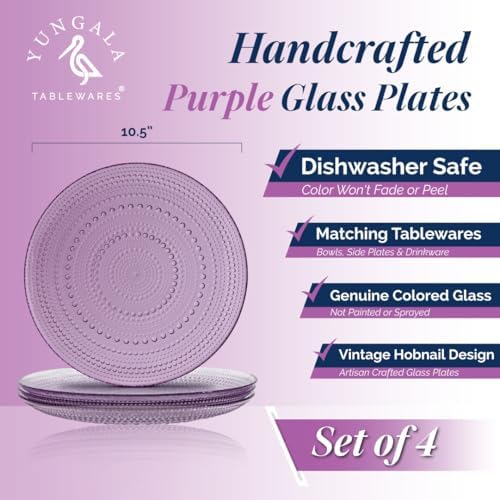 Purple Hobnail Dinner Plates Set 4 Pressed Glass 10.5 Inch - Image 2