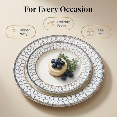 CwlwGO-Bone China Dinner Plates Set of 4, Salad Serving Modern Round Plate, Dinnerware Dishset for Kitchen, Not Suitable for Microwave (10 Inch) - Image 4