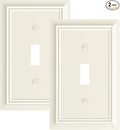 2-Pack Single Toggle Light Switch Cover Plate, Durable Natural Bamboo Fiber Decorative Switch Plate Covers, Light Almond 1 Gang Wall Plate, Corrosion Resistant