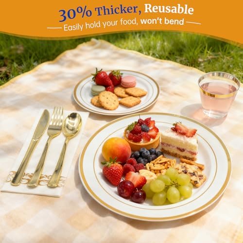 AIRE Gold White Plastic Plates Set, 175PCS Disposable Dinnerware for 25 - Image 5