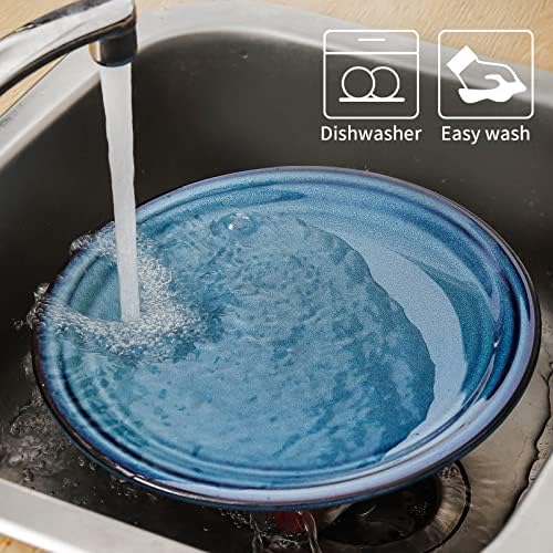 HASENSE 10 Inch Dinner Plates Set of 6,Ceramic Large Porcelain Pasta and Salad Plates,Blue Stoneware Plate Set Microwave,Oven,and Dishwasher Safe - Image 5