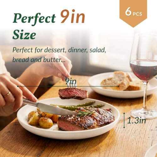 Homienly Wheat Straw Plates 9 inch Deep Dinner Plates 6 PCS Unbreakable Salad Plates for Kitchen, Camping, RV, Reusable Plastic Plates for Dessert, Bread & Butter Microwave and Dishwasher Safe (White) - Image 2