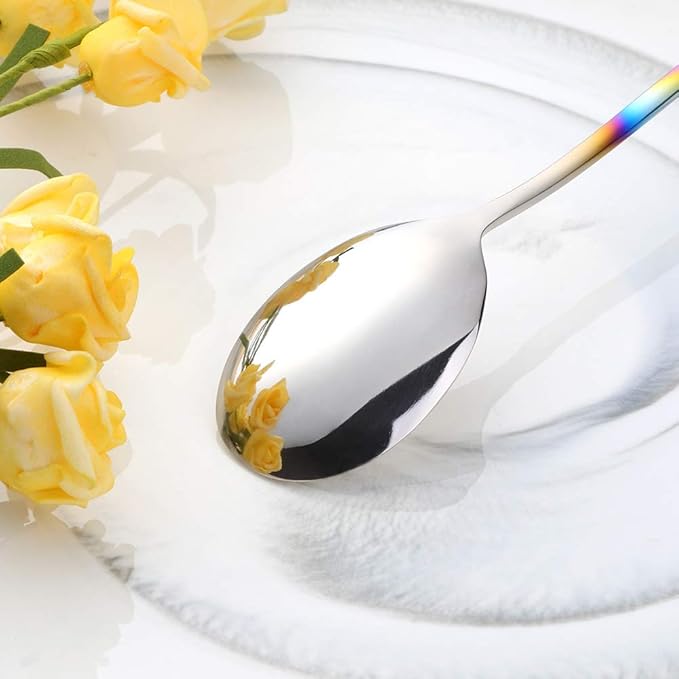 5-pieces Soup Dinner Spoon 8-Inch Rainbow Metal Korean Spoon Stainless Steel Table Spoons by Buyer Star