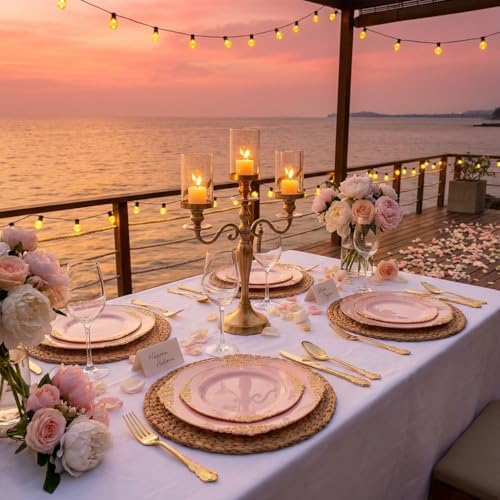 125PCS Pink and Gold Plastic Plates for Weddings Baby Shower Parties - Image 4
