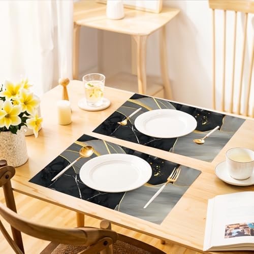 ANNA QUEEN Modern Luxury Table Runner and Placemats Set of 6 – 13"x72" Table Runner & 12"x18" Placemats, Black and Gold Abstract Floral Art Elegant Dining Table Decor - Image 6
