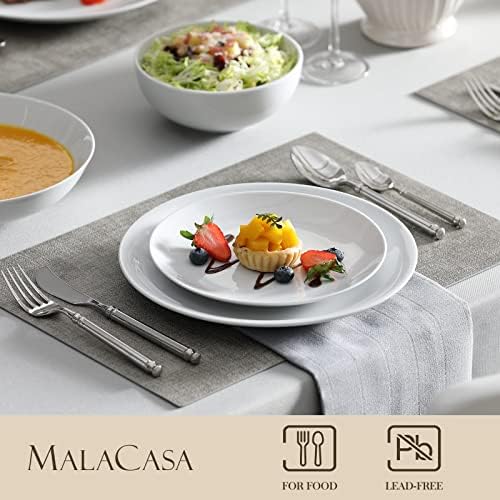 MALACASA 24-Piece Porcelain Dinnerware Set, White Round Dish Set for 6 - Image 3