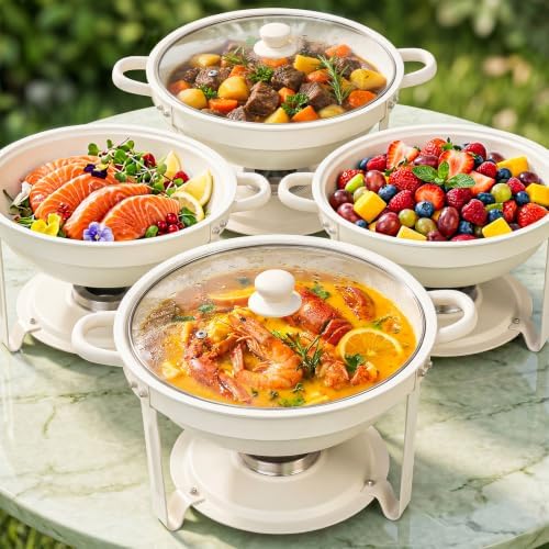 ALSO GO 4Pack 6QT White Chafing Dishes for Buffet with Glass Lid by ALSOGO