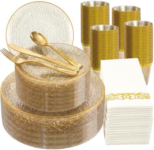 DaYammi 350PCS Gold Glitter Plastic Dinnerware Set for 50 Guests by DaYammiwillaccompanyyou