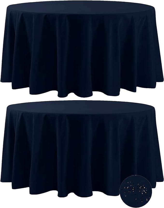 Fokitut 2 Pack Waterproof Round Tablecloth, 132 Inch, Stain Resistant and Wrinkle Polyester Table Cloth, Fabric Table Cover for Kitchen Dining, Wedding, Party, Holiday Dinner-Navy
