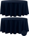 Fokitut 2 Pack Waterproof Round Tablecloth, 132 Inch, Stain Resistant and Wrinkle Polyester Table Cloth, Fabric Table Cover for Kitchen Dining, Wedding, Party, Holiday Dinner-Navy