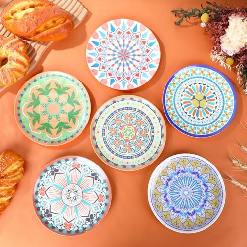 12 Pcs 8 Inch Bohemian Plastic Serving Plates, Colorful - Image 4