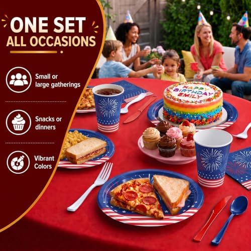 390 Pcs 4th of July Plates and Napkins Sets 4th of July Paper Plates - Image 4